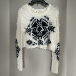 Hollister Black and White Fuzzy Sweater